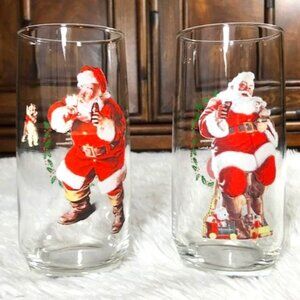 NWOT Set of 2 Vintage Coca-Cola 1of 3 & 3 of 3 Series 1 Sundblom Santa Glasses